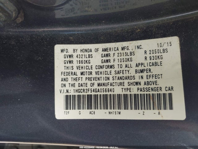 1HGCR2F54GA056840 Honda Accord Sport