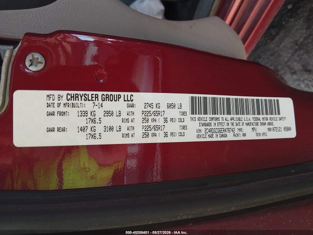 2014 Dodge Grand Caravan Sxt მანქანა იყიდება აუქციონზე, vin: 2C4RDGCG6ER478742, აუქციონის ნომერი: 45208401
