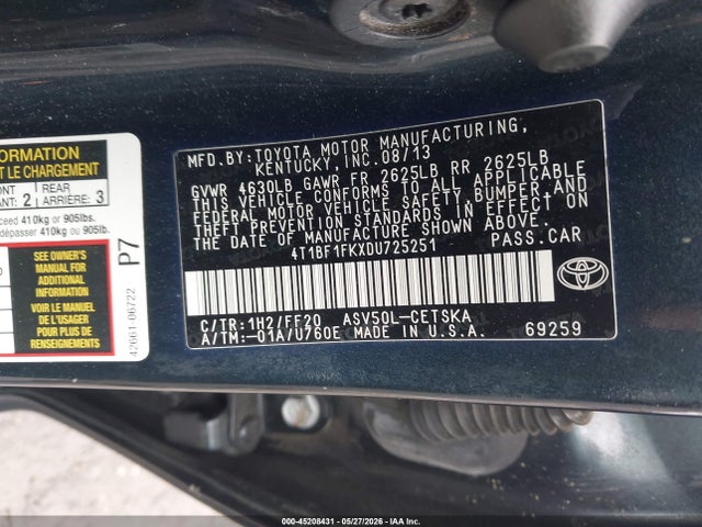 Продаж на аукціоні авто 2013 Toyota Camry Se, vin: 4T1BF1FKXDU725251, номер лоту: 45208431