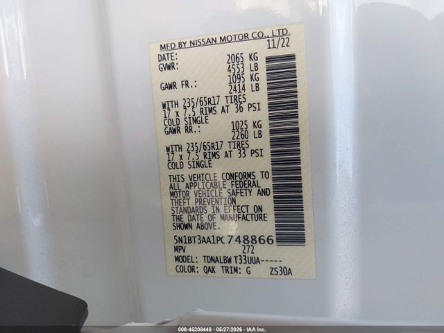 5N1BT3AA1PC748866 Nissan Rogue S Fwd