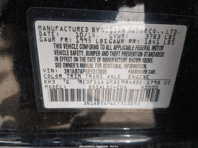 Продаж на аукціоні авто 2014 Nissan Sentra Sv, vin: 3N1AB7AP6EY313895, номер лоту: 45208473