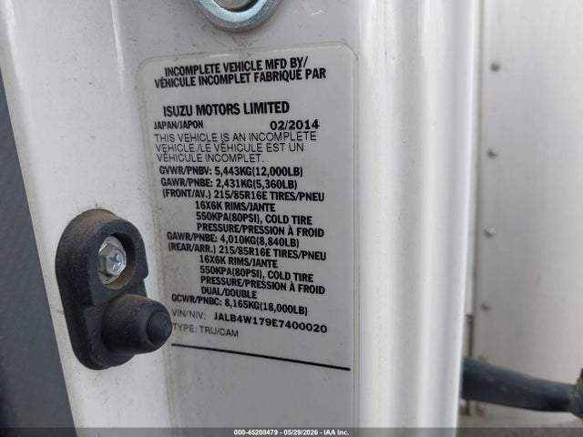 Aukcja sprzedaży 2014 Isuzu Npr Dsl Reg At Eco-max, vin: JALB4W179E7400020, numer aukcji: 45208479
