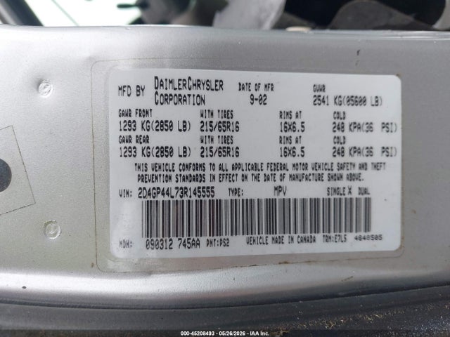 Продажа на аукционе авто 2003 Dodge Grand Caravan Sport, vin: 2D4GP44L73R145555, номер лота: 45208493