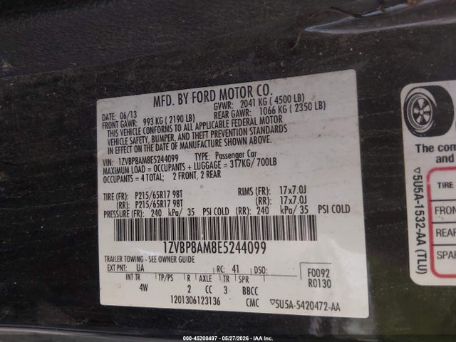 Aukcja sprzedaży 2014 Ford Mustang V6 Premium, vin: 1ZVBP8AM8E5244099, numer aukcji: 45208497