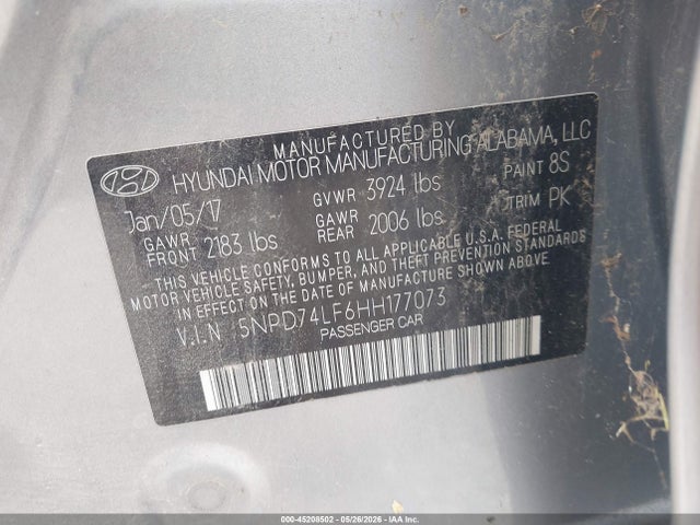 Auction sale of the 2017 Hyundai Elantra Se, vin: 5NPD74LF6HH177073, lot number: 45208502