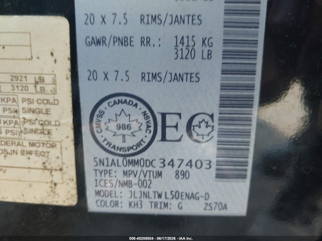 2013 Infiniti Jx35 მანქანა იყიდება აუქციონზე, vin: 5N1AL0MM0DC347403, აუქციონის ნომერი: 45208504