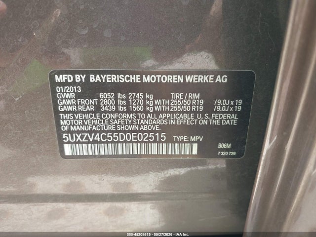 45208515 :رقم المزاد ، 5UXZV4C55D0E02515 vin ، 2013 Bmw X5 Xdrive35i/xdrive35i Premium/xdrive35i Sport Activity مزاد بيع