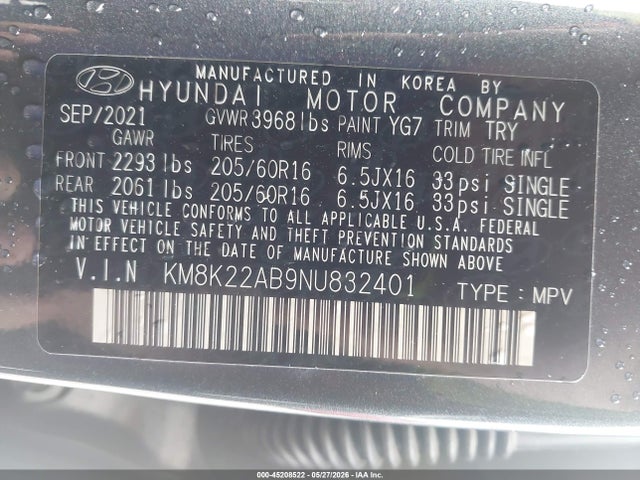 Продажа на аукционе авто 2022 Hyundai Kona Se, vin: KM8K22AB9NU832401, номер лота: 45208522