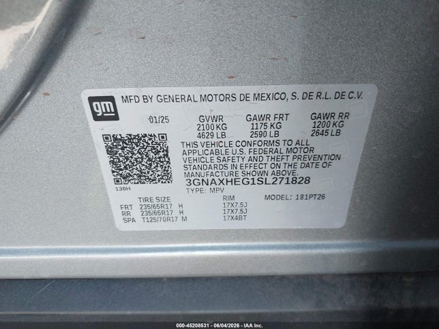 Продаж на аукціоні авто 2025 Chevrolet Equinox Fwd Lt, vin: 3GNAXHEG1SL271828, номер лоту: 45208531