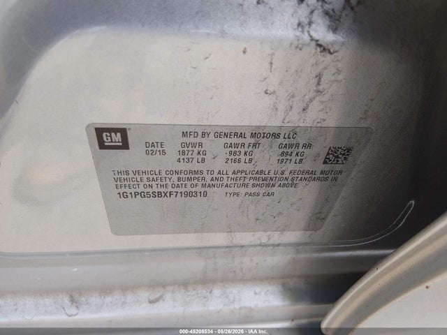 Продажа на аукционе авто 2015 Chevrolet Cruze Ltz, vin: 1G1PG5SBXF7190310, номер лота: 45208534