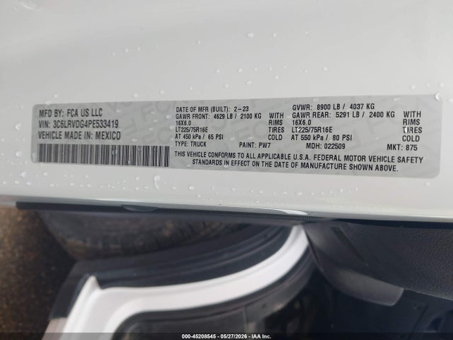 45208545 :رقم المزاد ، 3C6LRVDG4PE533419 vin ، 2023 Ram Promaster 2500 High Roof 159 Wb مزاد بيع