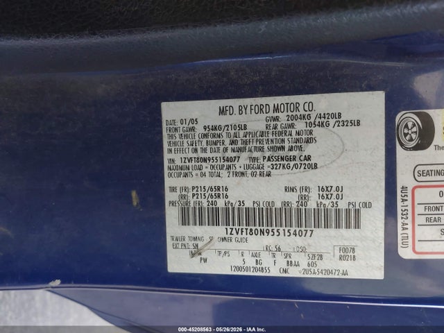 Продажа на аукционе авто 2005 Ford Mustang V6 Deluxe/v6 Premium, vin: 1ZVFT80N955154077, номер лота: 45208563