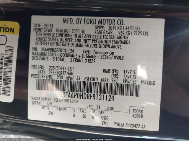 45208628 :رقم المزاد ، 3FA6P0HD8FR131124 vin ، 2015 Ford Fusion Se مزاد بيع