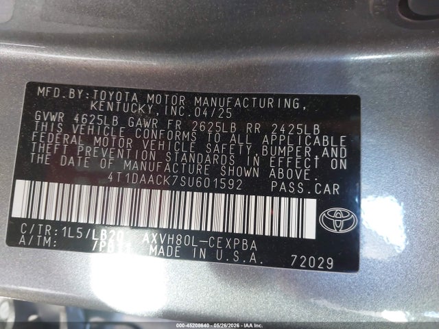 Продаж на аукціоні авто 2025 Toyota Camry Xse, vin: 4T1DAACK7SU601592, номер лоту: 45208640