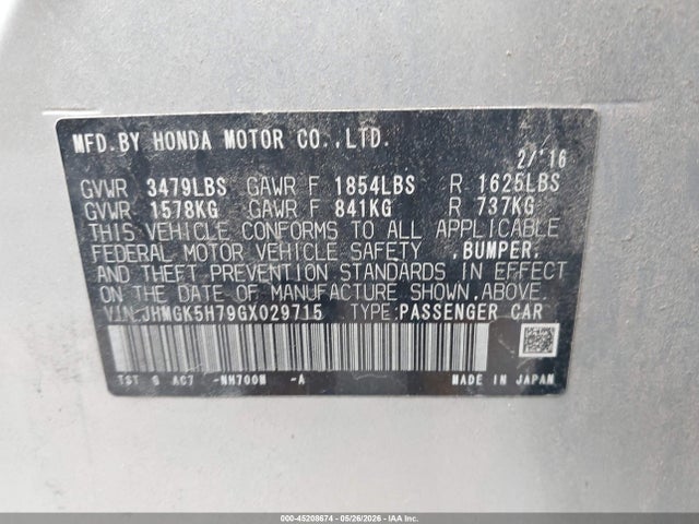 Aukcja sprzedaży 2016 Honda Fit Ex, vin: JHMGK5H79GX029715, numer aukcji: 45208674
