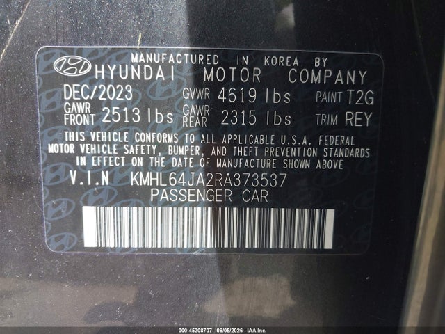 Aukcja sprzedaży 2024 Hyundai Sonata Sel, vin: KMHL64JA2RA373537, numer aukcji: 45208707