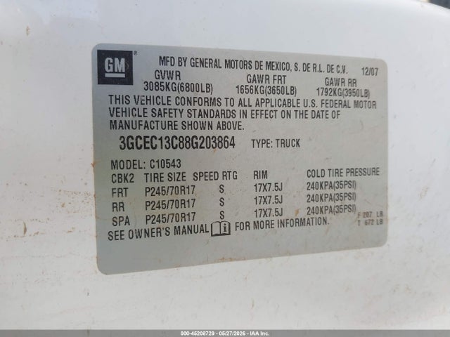 45208729 :رقم المزاد ، 3GCEC13C88G203864 vin ، 2008 Chevrolet Silverado 1500 Ls مزاد بيع