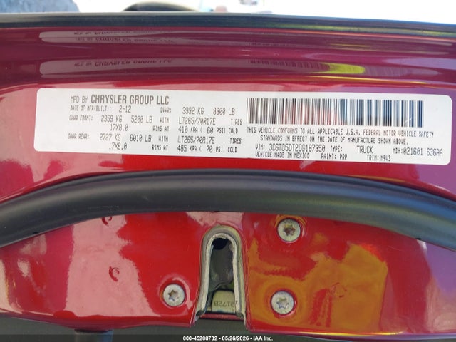 Продаж на аукціоні авто 2012 Ram 2500 Slt, vin: 3C6TD5DT2CG187350, номер лоту: 45208732