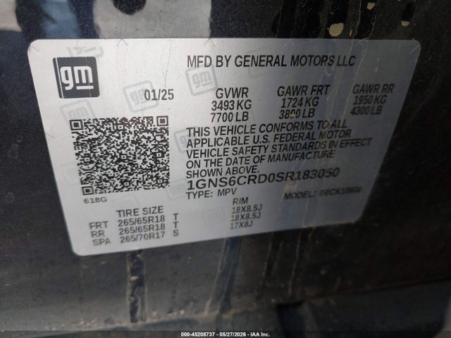 1GNS6CRD0SR183050 Chevrolet Suburban 4wd Lt