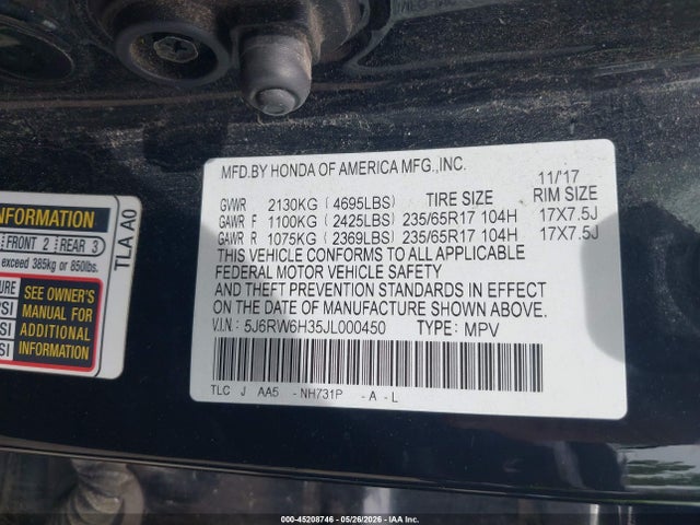 Продажа на аукционе авто 2018 Honda Cr-v Lx, vin: 5J6RW6H35JL000450, номер лота: 45208746