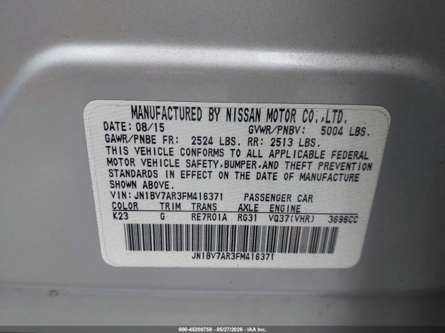 Продажа на аукционе авто 2015 Infiniti Q50 Premium, vin: JN1BV7AR3FM416371, номер лота: 45208758