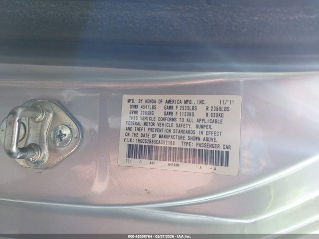 2012 Honda Accord 3.5 Ex-l მანქანა იყიდება აუქციონზე, vin: 1HGCS2B85CA002168, აუქციონის ნომერი: 45208764