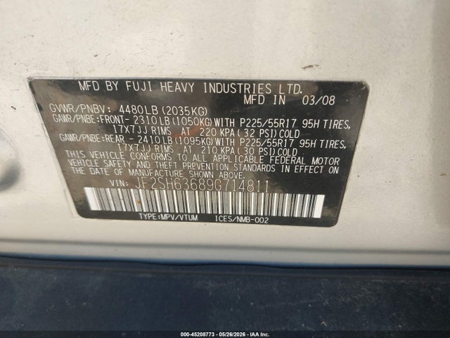 Aukcja sprzedaży 2009 Subaru Forester 2.5x, vin: JF2SH63689G714811, numer aukcji: 45208773