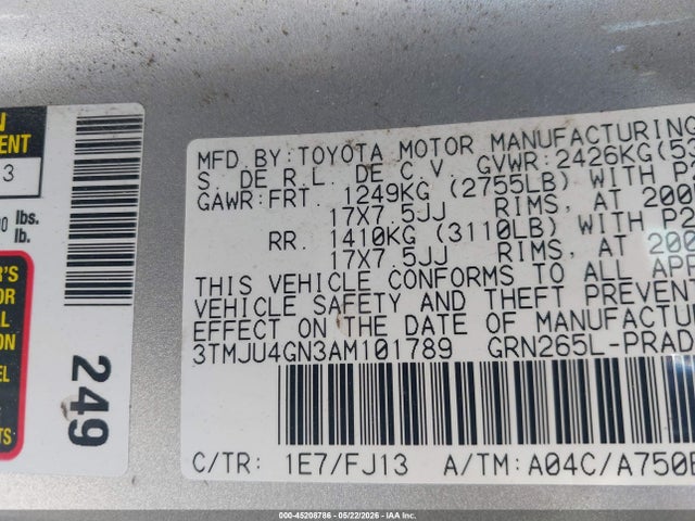 2010 Toyota Tacoma Prerunner V6 მანქანა იყიდება აუქციონზე, vin: 3TMJU4GN3AM101789, აუქციონის ნომერი: 45208786
