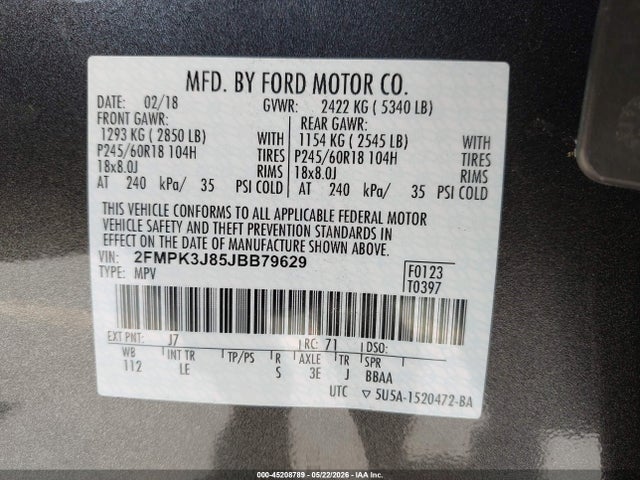 2FMPK3J85JBB79629 Ford EDGE SEL