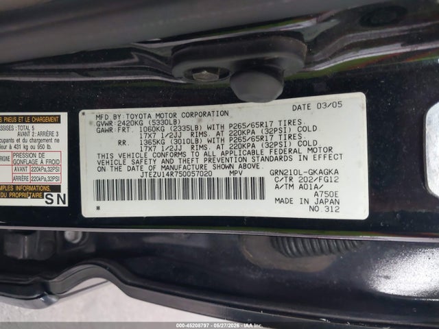 Продаж на аукціоні авто 2005 Toyota 4runner Sr5 V6, vin: JTEZU14R750057020, номер лоту: 45208797