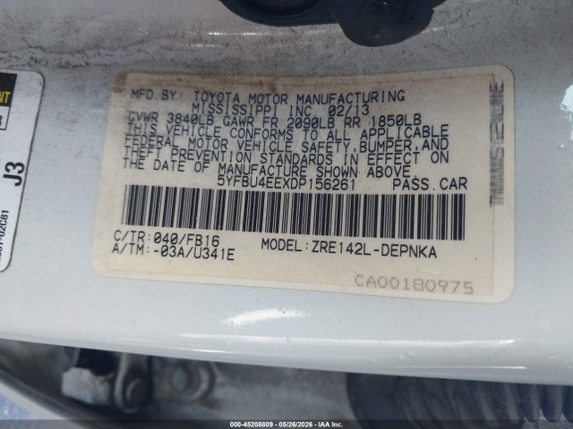 Aukcja sprzedaży 2013 Toyota Corolla Le, vin: 5YFBU4EEXDP156261, numer aukcji: 45208809