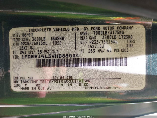 1997 Ford Econoline Stripped Chas Standard მანქანა იყიდება აუქციონზე, vin: 1FDEE14L5VHB88004, აუქციონის ნომერი: 45208813