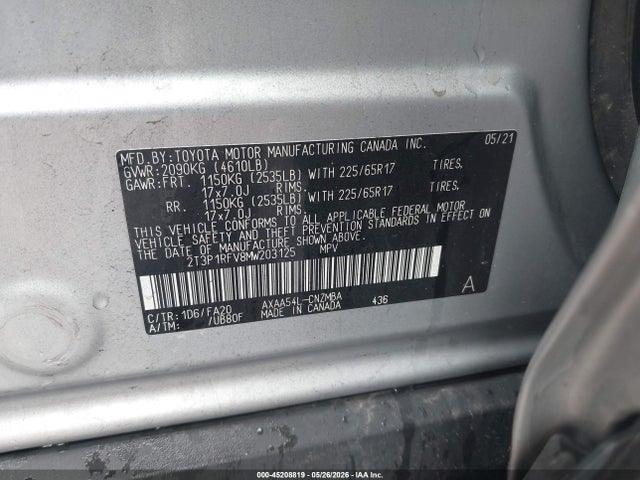 Продажа на аукционе авто 2021 Toyota Rav4 Xle, vin: 2T3P1RFV8MW203125, номер лота: 45208819