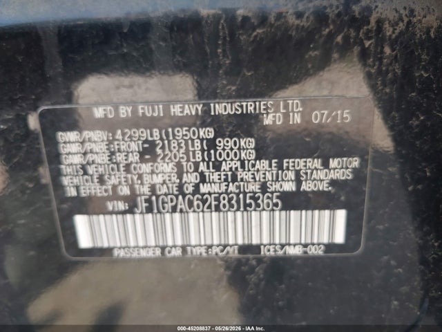 Aukcja sprzedaży 2015 Subaru Impreza 2.0i Premium, vin: JF1GPAC62F8315365, numer aukcji: 45208837