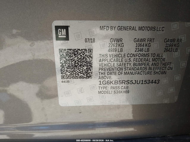 Aukcja sprzedaży 2018 Cadillac Ct6 Standard, vin: 1G6KB5RS5JU153443, numer aukcji: 45208859