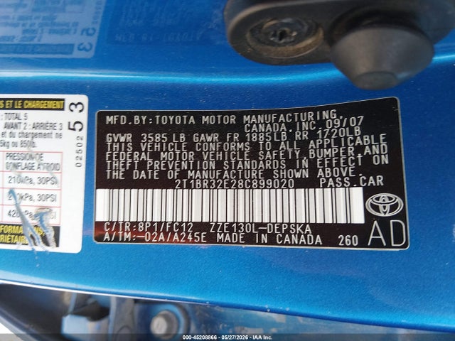 Продажа на аукционе авто 2008 Toyota Corolla S, vin: 2T1BR32E28C899020, номер лота: 45208866