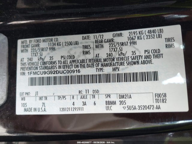 Aukcja sprzedaży 2013 Ford Escape Se, vin: 1FMCU9G92DUC00916, numer aukcji: 45208877