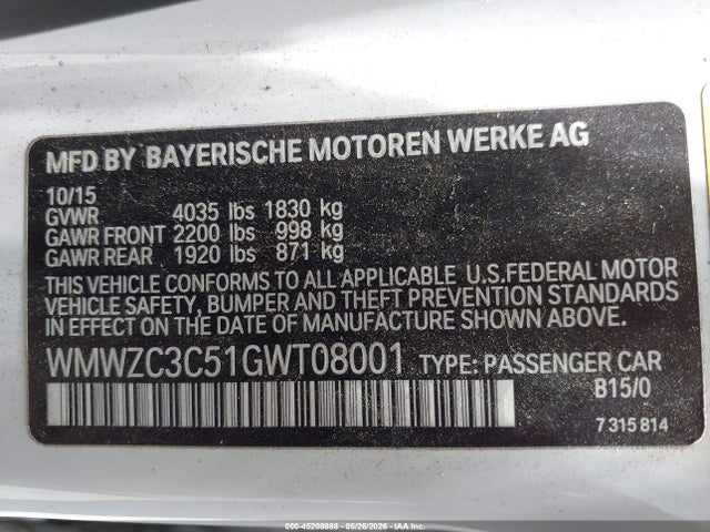 Продаж на аукціоні авто 2016 Mini Countryman Cooper S, vin: WMWZC3C51GWT08001, номер лоту: 45208888