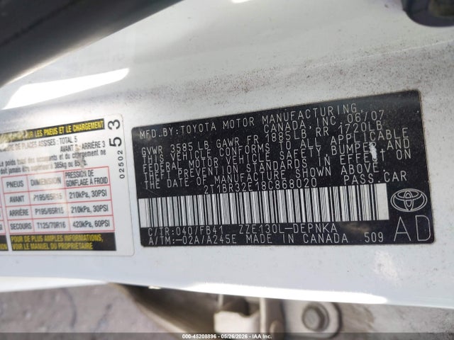 Aukcja sprzedaży 2008 Toyota Corolla Le, vin: 2T1BR32E18C868020, numer aukcji: 45208896