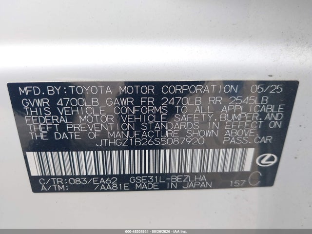JTHGZ1B26S5087920 Lexus Is 350 F Sport