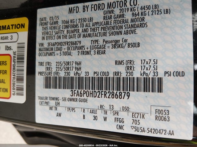 Aukcja sprzedaży 2015 Ford Fusion Se, vin: 3FA6P0HD2FR286879, numer aukcji: 45208934