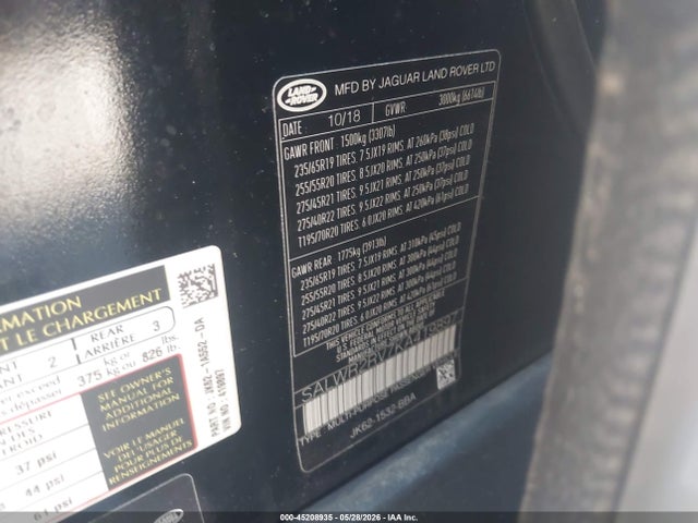 45208935 :رقم المزاد ، SALWR2RV7KA419897 vin ، 2019 Land Rover Range Rover Sport Hse مزاد بيع
