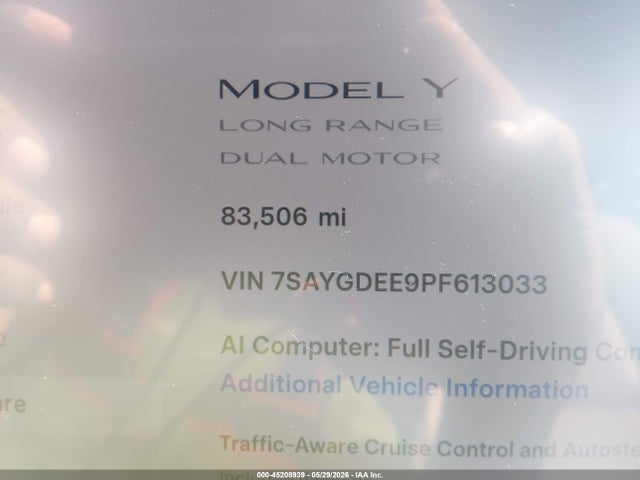 Продаж на аукціоні авто 2023 Tesla Model Y, vin: 7SAYGDEE9PF613033, номер лоту: 45208939
