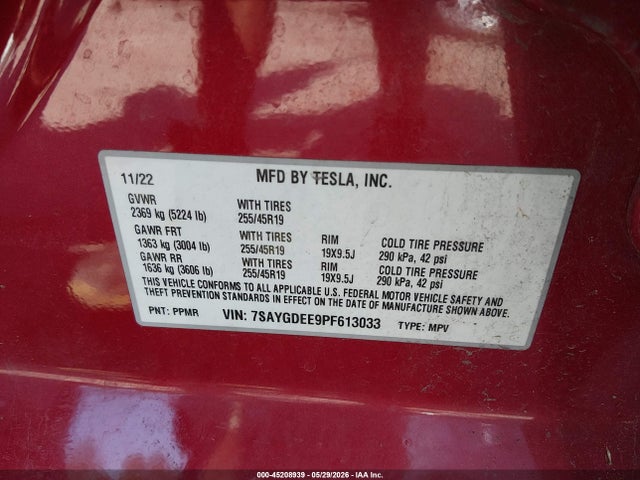 Продаж на аукціоні авто 2023 Tesla Model Y, vin: 7SAYGDEE9PF613033, номер лоту: 45208939
