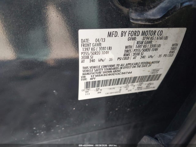 Aukcja sprzedaży 2013 Ford Explorer Xlt, vin: 1FM5K8D80DGC56744, numer aukcji: 45208944