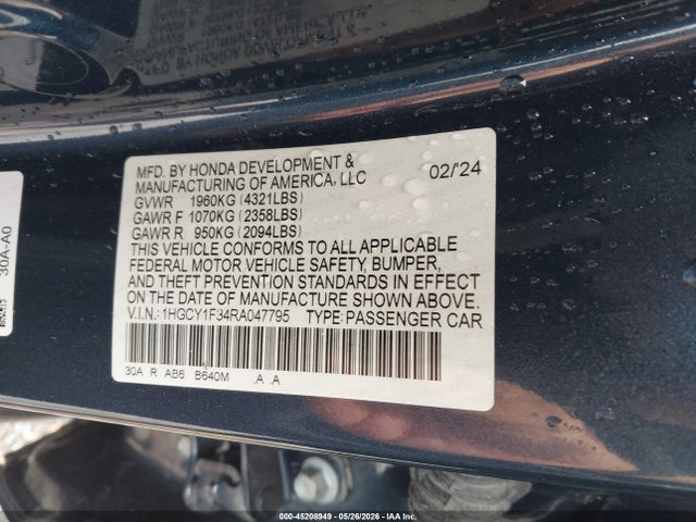 Honda ACCORD EX 2024 1HGCY1F34RA047795 Image 9