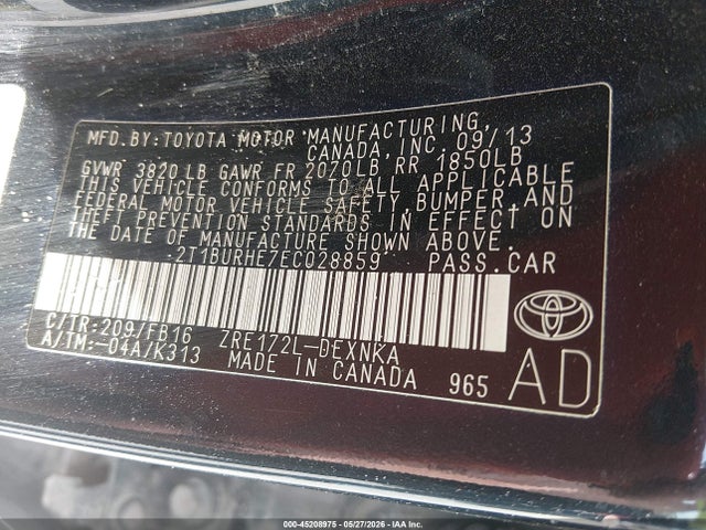 Aukcja sprzedaży 2014 Toyota Corolla Le, vin: 2T1BURHE7EC028859, numer aukcji: 45208975