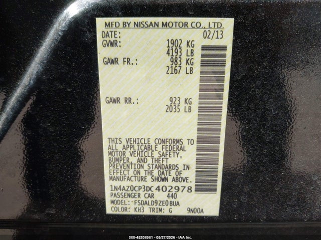 Aukcja sprzedaży 2013 Nissan Leaf Sv, vin: 1N4AZ0CP3DC402978, numer aukcji: 45208981