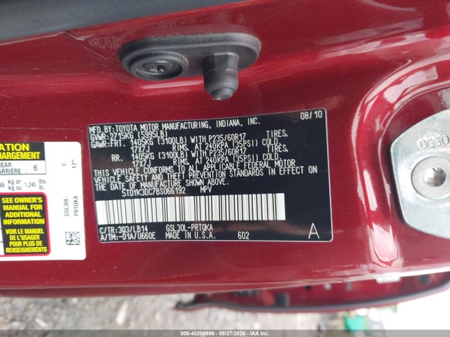 Aukcja sprzedaży 2011 Toyota Sienna Xle V6, vin: 5TDYK3DC7BS066192, numer aukcji: 45208996
