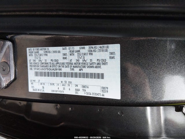 Aukcja sprzedaży 2016 Ford Escape Se, vin: 1FMCU0G75GUA29190, numer aukcji: 45209032